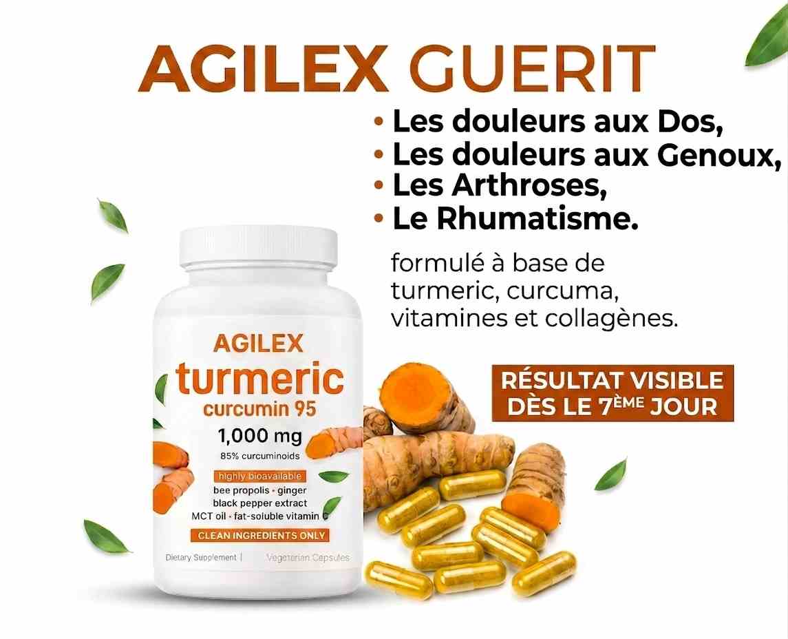 AGILEX —Traitement définitif  pour finir avec les Douleurs aux Dos , Genoux , l'Arthrose, Hernie discale et le rhumatisme (60 capsules dans la boîte)